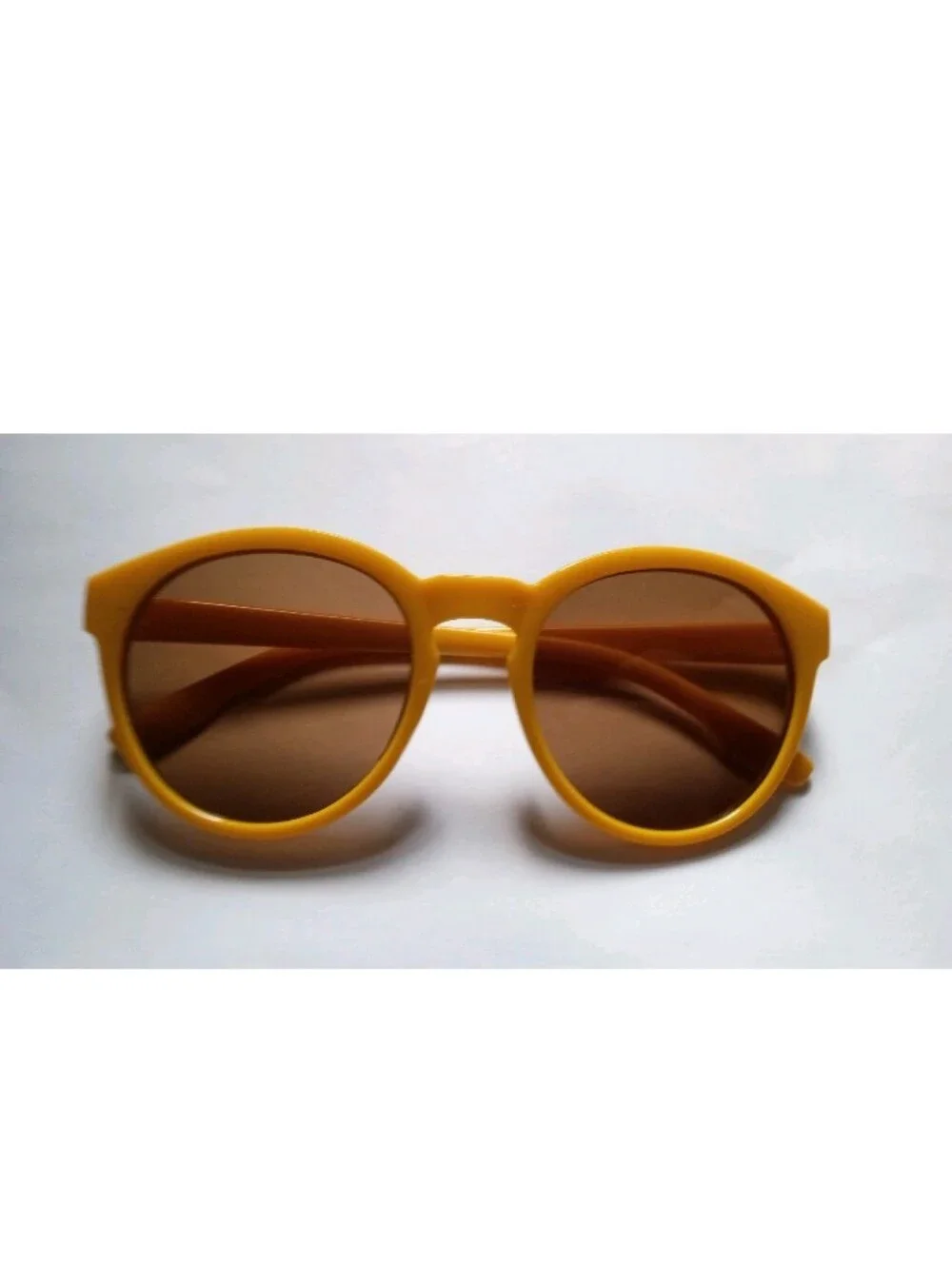 Sun Cruiser Women's Round Sunglasses Yellow Plastic Frame Brown Tinted Lenses